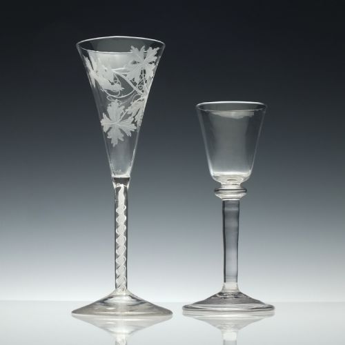 ENGRAVED 18TH CENTURY GEORGIAN MIXED TWIST CHAMPAGNE GLASS C1760 - ADDITIONAL PHOTO 1