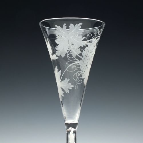 ENGRAVED 18TH CENTURY GEORGIAN MIXED TWIST CHAMPAGNE GLASS C1760 - ADDITIONAL PHOTO 3