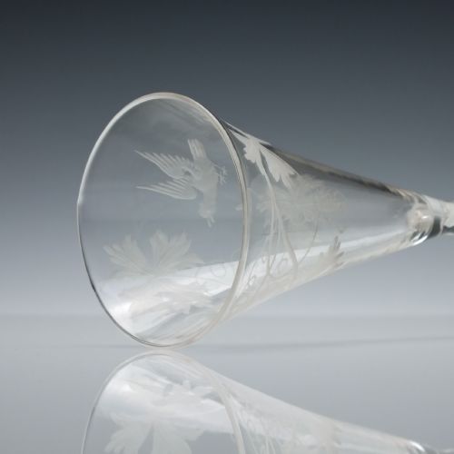 ENGRAVED 18TH CENTURY GEORGIAN MIXED TWIST CHAMPAGNE GLASS C1760 - ADDITIONAL PHOTO 9