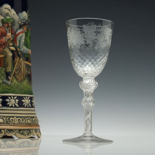 19th century double series air twist wine glass c1860 - CATEGORY: ANTIQUE GLASS - DATED VICTORIAN