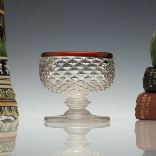 very rare georgian orange rimmed moulded glass salt c1790 - CATEGORY: ANTIQUE GLASS - DATED GEORGIAN