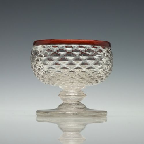 VERY RARE GEORGIAN ORANGE RIMMED MOULDED GLASS SALT C1790 - ADDITIONAL PHOTO 1