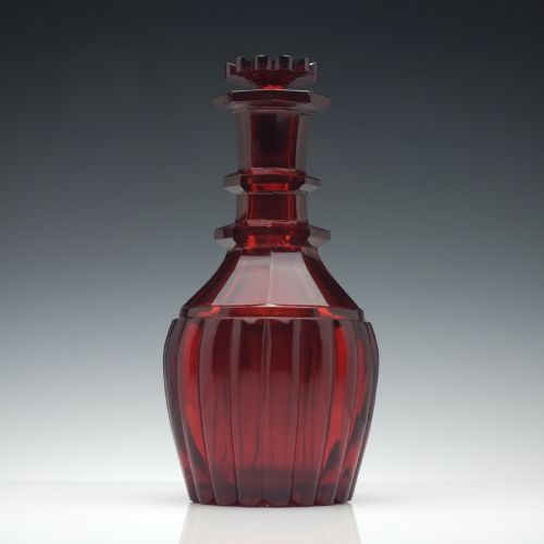 VERY RARE VICTORIAN RUBY RED CUT GLASS DECANTER C1840 - ADDITIONAL PHOTO 1