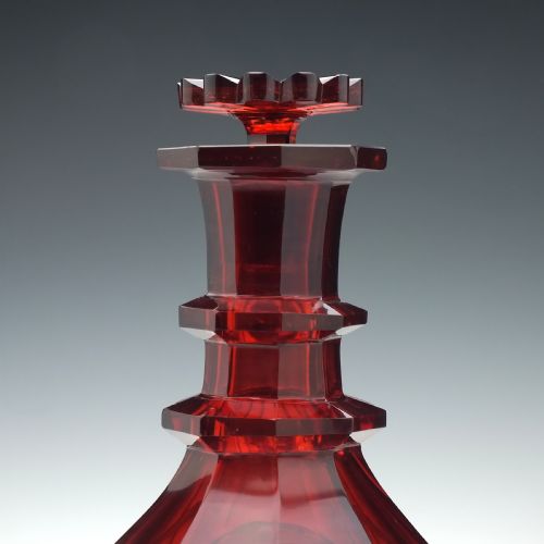 VERY RARE VICTORIAN RUBY RED CUT GLASS DECANTER C1840 - ADDITIONAL PHOTO 2