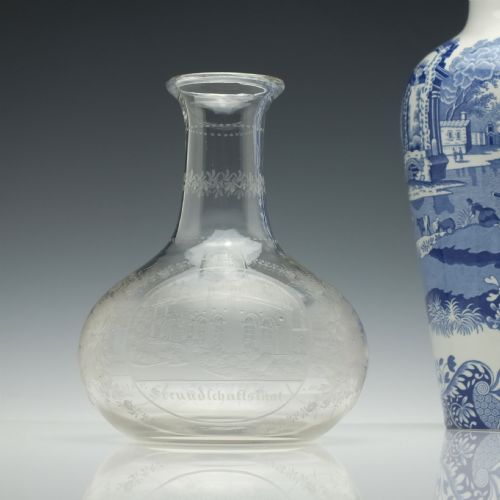 engraved glass spa carafe c1850 - CATEGORY: ANTIQUE GLASS - DATED VICTORIAN