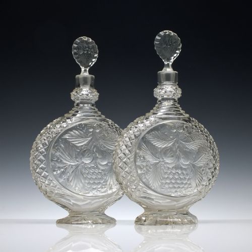 pair of large victorian intaglio cut glass decanters c1890 - CATEGORY: ANTIQUE GLASS - DATED VICTORIAN