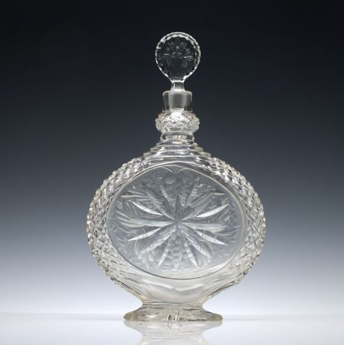 PAIR OF LARGE VICTORIAN INTAGLIO CUT GLASS DECANTERS C1890 - ADDITIONAL PHOTO 2