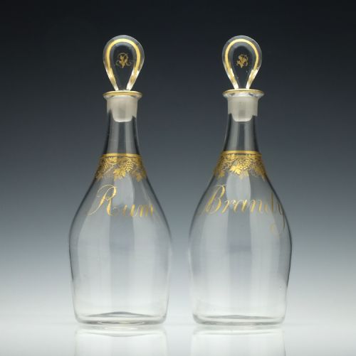pair of gilded georgian glass decanters c1800 - CATEGORY: ANTIQUE GLASS - DATED 19TH CENTURY