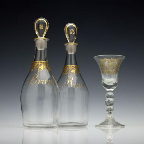 PAIR OF GILDED GEORGIAN GLASS DECANTERS C1800 - ADDITIONAL PHOTO 1