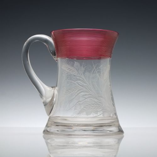 engraved 19th century glass tankard with cranberry trailing c1880 - CATEGORY: ANTIQUE GLASS - DATED VICTORIAN