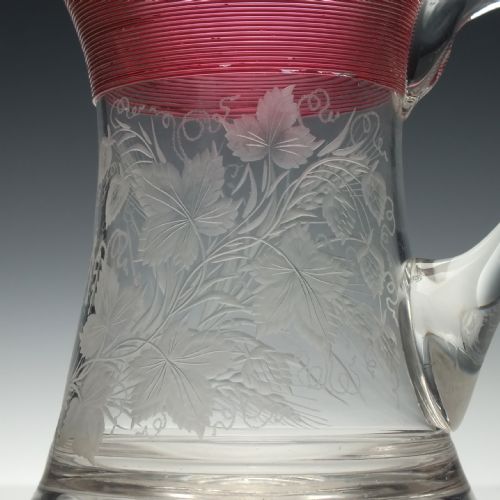 ENGRAVED 19TH CENTURY GLASS TANKARD WITH CRANBERRY TRAILING C1880 - ADDITIONAL PHOTO 6