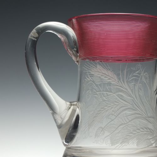 ENGRAVED 19TH CENTURY GLASS TANKARD WITH CRANBERRY TRAILING C1880 - ADDITIONAL PHOTO 7