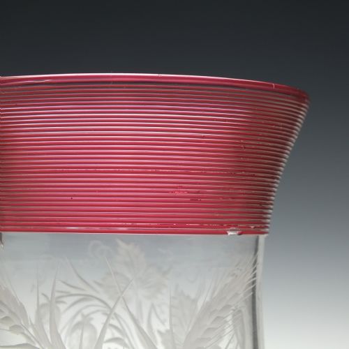 ENGRAVED 19TH CENTURY GLASS TANKARD WITH CRANBERRY TRAILING C1880 - ADDITIONAL PHOTO 8
