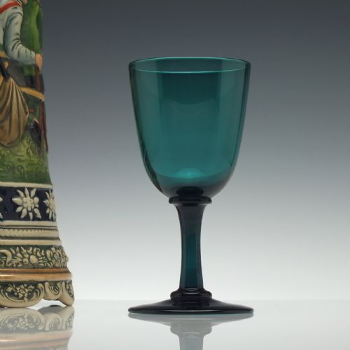 19th century peacock blue wine glass c1840 - CATEGORY: ANTIQUE GLASS - DATED 19TH CENTURY