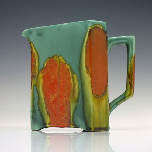 art nouveau triangular pottery water jug c1885 - CATEGORY: ANTIQUE JUGS - DATED VICTORIAN