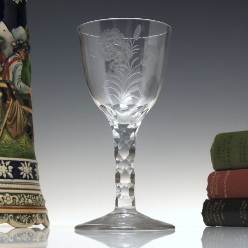 18th century jacobite sympathy engraved facet cut glass goblet c1780 - CATEGORY: ANTIQUE GLASS - DATED 1750