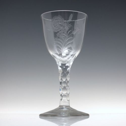 18TH CENTURY JACOBITE SYMPATHY ENGRAVED FACET CUT GLASS GOBLET C1780 - ADDITIONAL PHOTO 1