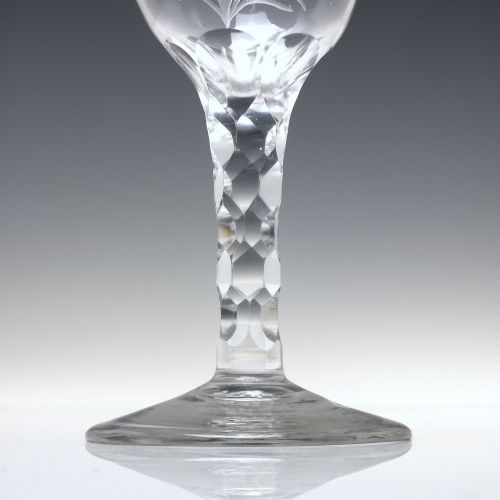 18TH CENTURY JACOBITE SYMPATHY ENGRAVED FACET CUT GLASS GOBLET C1780 - ADDITIONAL PHOTO 2