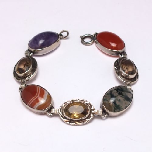 exceptional antique silver and scottish agate bracelet c1920 - CATEGORY: ANTIQUE JEWELLERY - DATED 1920