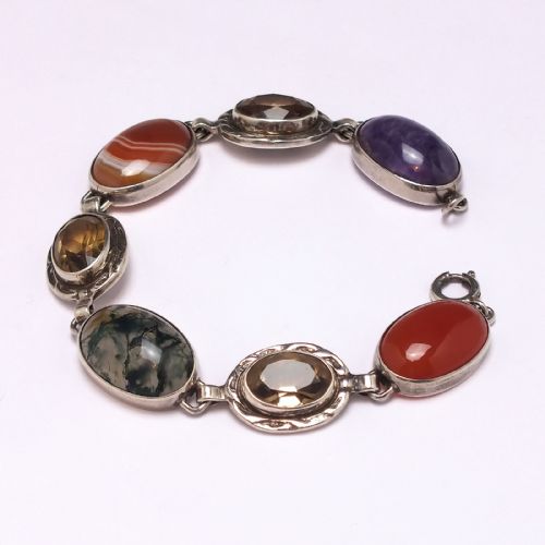 EXCEPTIONAL ANTIQUE SILVER AND SCOTTISH AGATE BRACELET C1920 - ADDITIONAL PHOTO 2