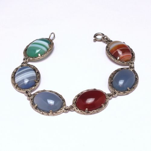 antique silver and scottish agate bracelet c1900 - CATEGORY: ANTIQUE JEWELLERY - DATED 1900