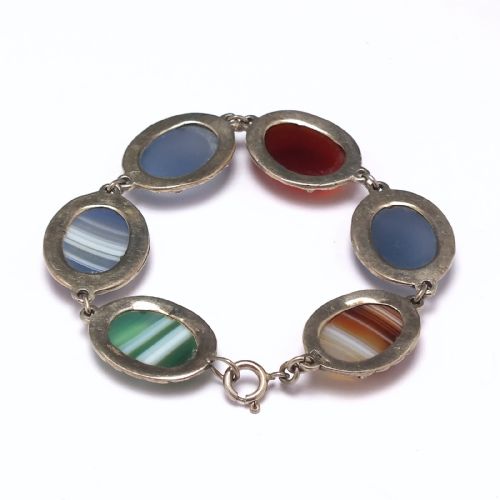 ANTIQUE SILVER AND SCOTTISH AGATE BRACELET C1900 - ADDITIONAL PHOTO 1