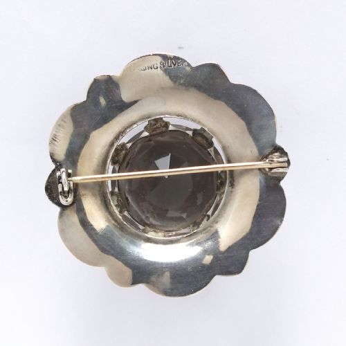 ANTIQUE SCOTTISH CELTIC SHIELD SILVER GEMSTONE BROOCH C1900 - ADDITIONAL PHOTO 1