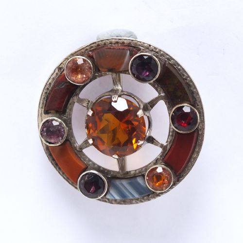 antique scottish celtic shield silver gemstone brooch c1880 - CATEGORY: ANTIQUE JEWELLERY - DATED 1880