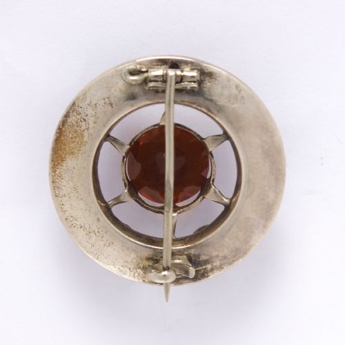 ANTIQUE SCOTTISH CELTIC SHIELD SILVER GEMSTONE BROOCH C1880 - ADDITIONAL PHOTO 1