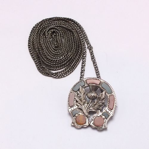 ANTIQUE SCOTTISH CELTIC TORC AND THISTLE SILVER BROOCH C1880 INCLUDING SILVER CHAIN - ADDITIONAL PHOTO 1