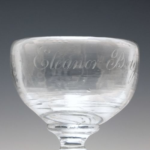 RARE ANTIQUE ENGRAVED DOUBLE ENDED BOWL WINE DRAM GLASS C1800 - ADDITIONAL PHOTO 2
