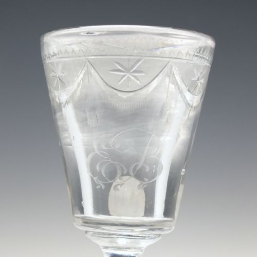 RARE ANTIQUE ENGRAVED DOUBLE ENDED BOWL WINE DRAM GLASS C1800 - ADDITIONAL PHOTO 4