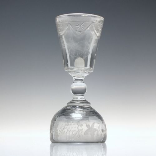 RARE ANTIQUE ENGRAVED DOUBLE ENDED BOWL WINE DRAM GLASS C1800 - ADDITIONAL PHOTO 6