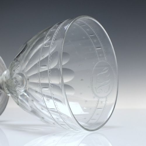 PAIR OF LARGE GEORGIAN ENGRAVED GLASS RUMMERS C1810 - ADDITIONAL PHOTO 2