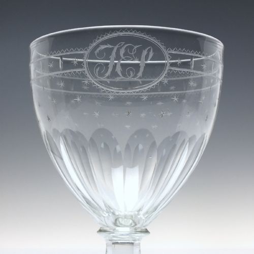 PAIR OF LARGE GEORGIAN ENGRAVED GLASS RUMMERS C1810 - ADDITIONAL PHOTO 3