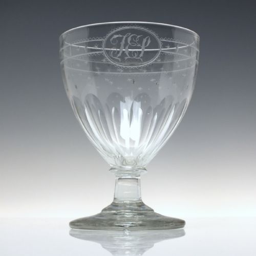 PAIR OF LARGE GEORGIAN ENGRAVED GLASS RUMMERS C1810 - ADDITIONAL PHOTO 4