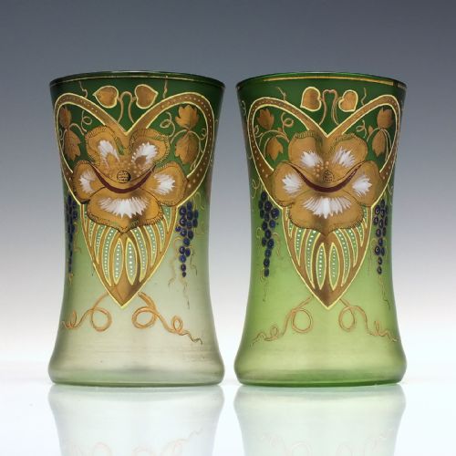 pair of art nouveau enamelled gilded glass tumblers c1900 - CATEGORY: ANTIQUE GLASS - DATED 1900
