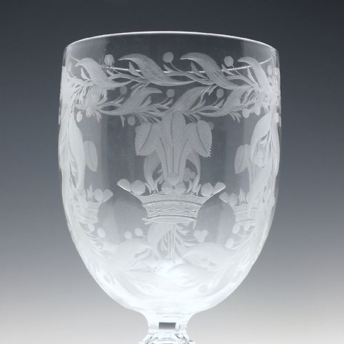 PRINCE OF WALES ENGRAVED GLASS WATER EWER AND GOBLETS BY RICHARDSON C1870 - ADDITIONAL PHOTO 4