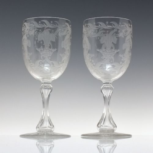 PRINCE OF WALES ENGRAVED GLASS WATER EWER AND GOBLETS BY RICHARDSON C1870 - ADDITIONAL PHOTO 5