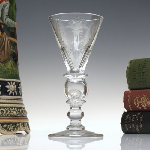 rare scottish 'hammermen of glasgow' coin wine glass c1836 - CATEGORY: ANTIQUE GLASS - DATED 1850