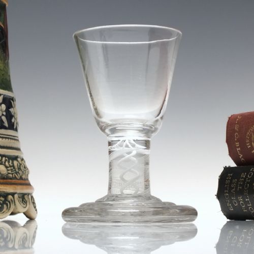 18th century terraced foot opaque twist dram glass c1760 - CATEGORY: ANTIQUE GLASS - DATED 1750