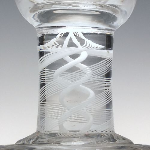 18TH CENTURY TERRACED FOOT OPAQUE TWIST DRAM GLASS C1760 - ADDITIONAL PHOTO 2