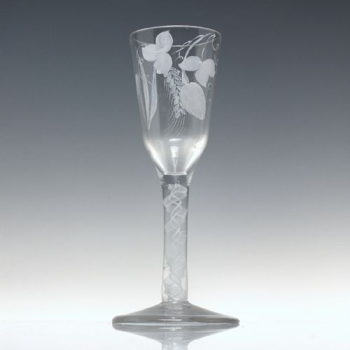 GEORGIAN BEILBY ENAMELED OPAQUE TWIST ALE GLASS C1765 - ADDITIONAL PHOTO 4
