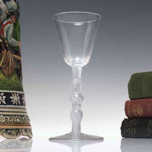 rare georgian triple knop air twist wine glass c1750 - CATEGORY: ANTIQUE GLASS - DATED 1750