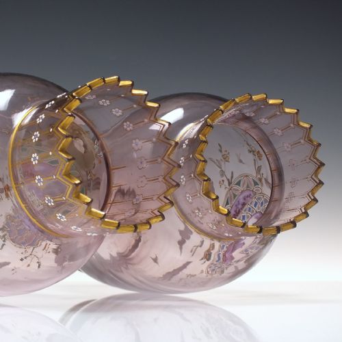 LARGE PAIR OF ENAMELLED 19TH CENTURY HARRACH AMETHYST GLASS VASES C1890 - ADDITIONAL PHOTO 2
