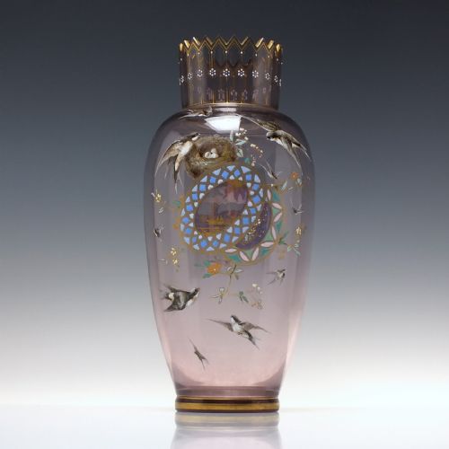 LARGE PAIR OF ENAMELLED 19TH CENTURY HARRACH AMETHYST GLASS VASES C1890 - ADDITIONAL PHOTO 4