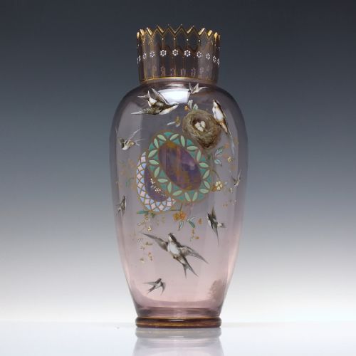 LARGE PAIR OF ENAMELLED 19TH CENTURY HARRACH AMETHYST GLASS VASES C1890 - ADDITIONAL PHOTO 5