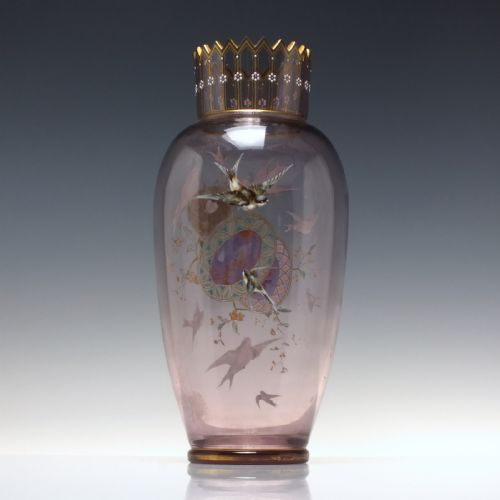 LARGE PAIR OF ENAMELLED 19TH CENTURY HARRACH AMETHYST GLASS VASES C1890 - ADDITIONAL PHOTO 6