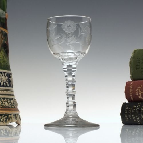 fine 18th century scallop cut engraved wine glass c1770 - CATEGORY: ANTIQUE GLASS - DATED 1750