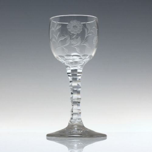 FINE 18TH CENTURY SCALLOP CUT ENGRAVED WINE GLASS C1770 - ADDITIONAL PHOTO 5
